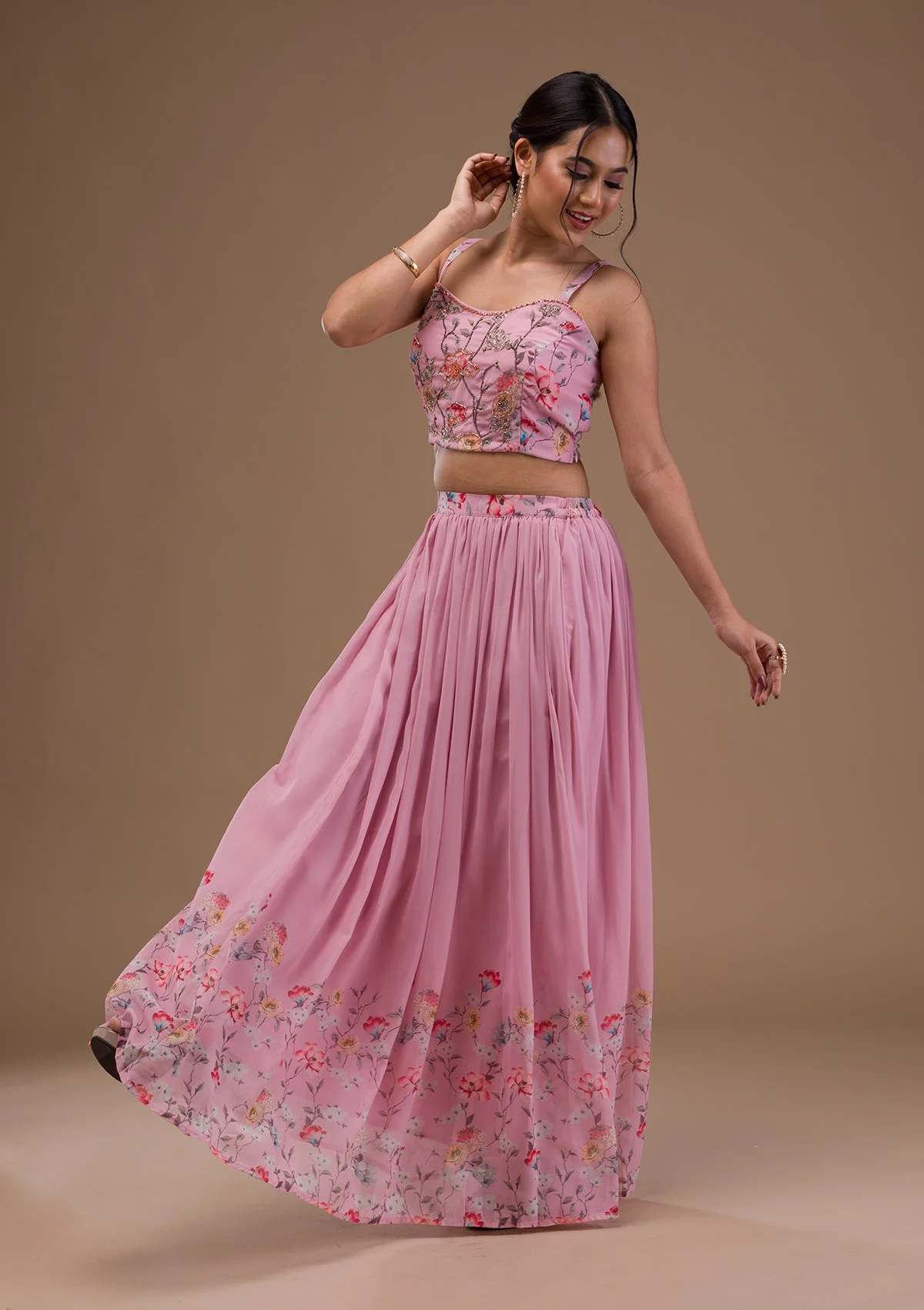 Printed Georgette Readymade Lehenga