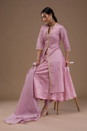 Mauve Zariwork Cotton Blend Readymade Salwar Suit