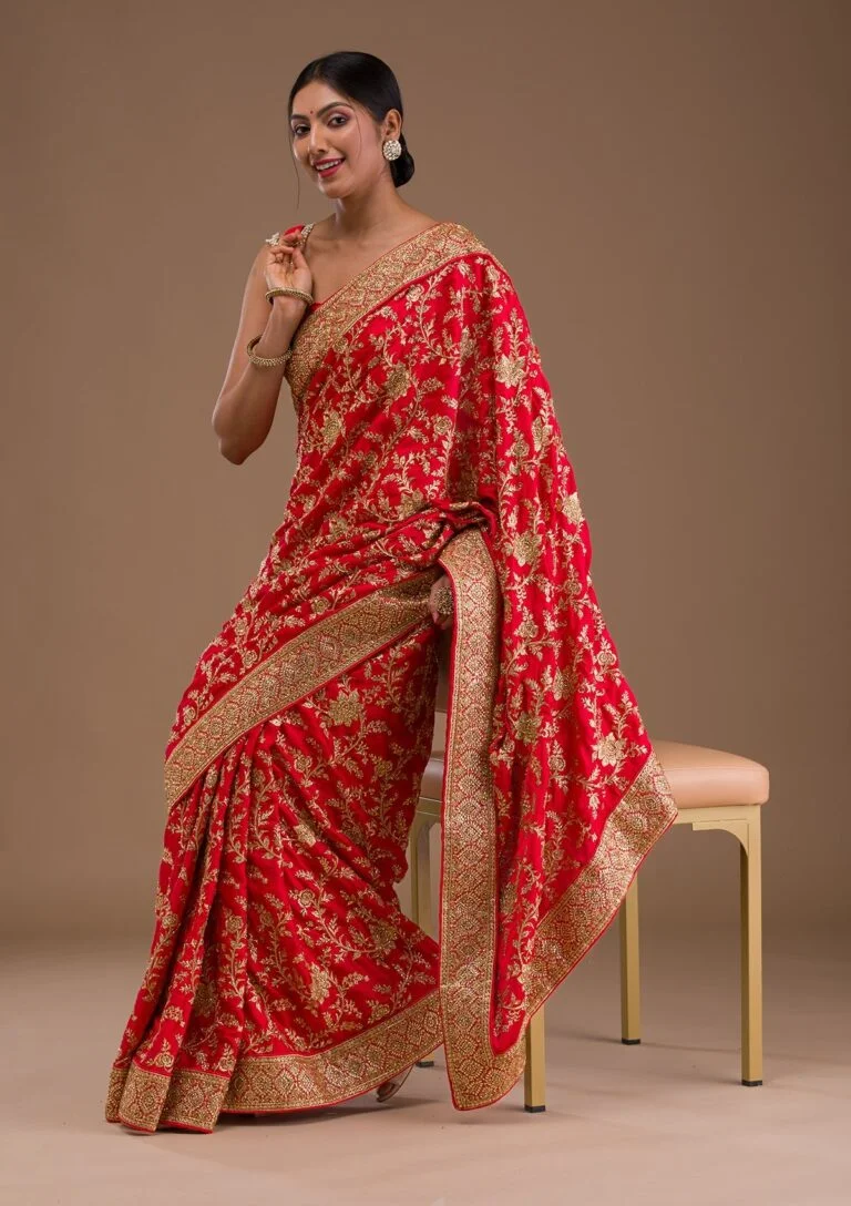Red Zariwork Crepe Saree