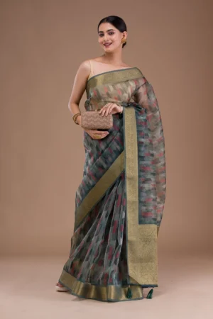 Sea Green Printed Tissue Saree